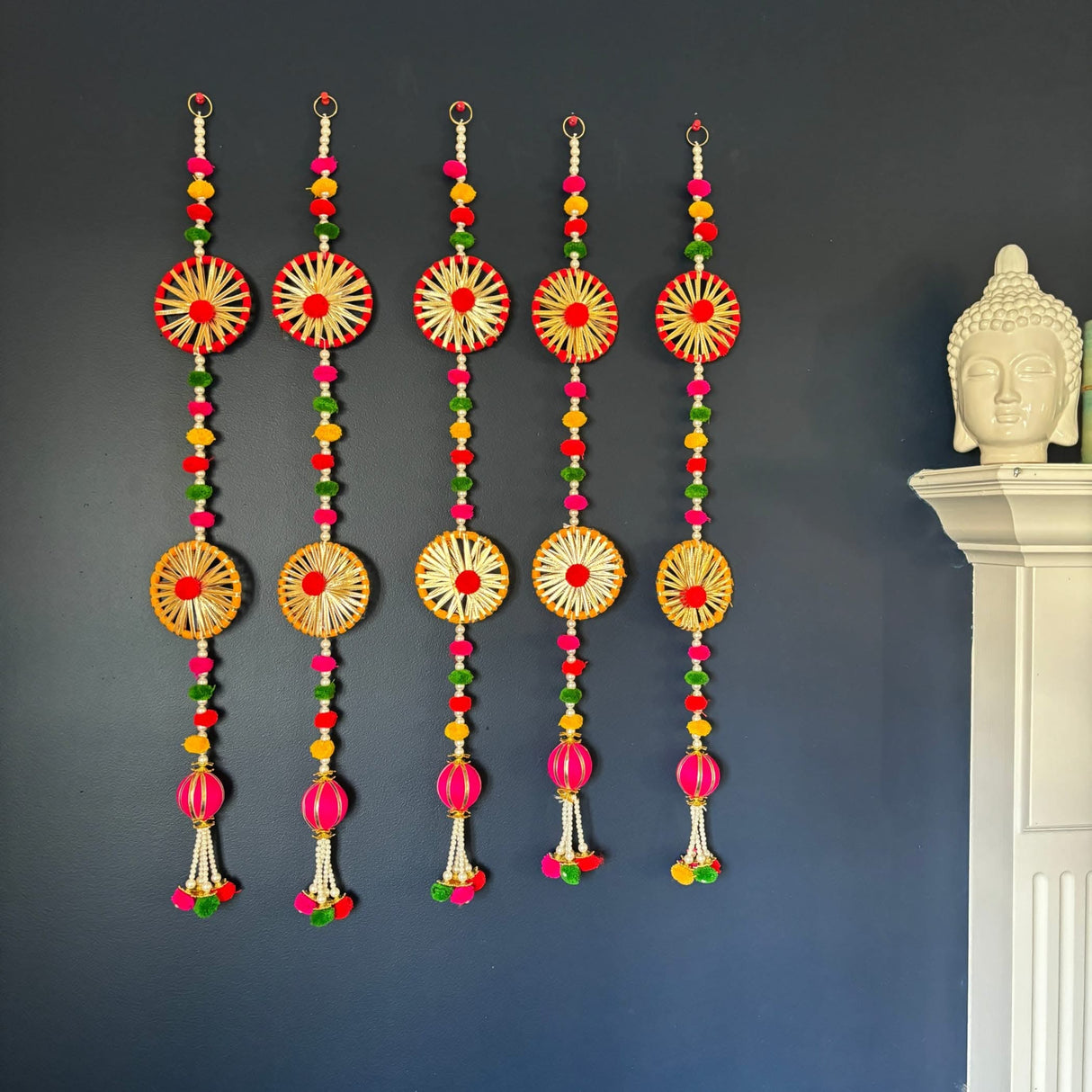 2 Strings Wall Backdrop Hanging Pompom Wheels Handmade Artificial Diwali Decoration Wedding India Diwali Decor Wall Decor Tapestry Wall Hanging - LoveNspire