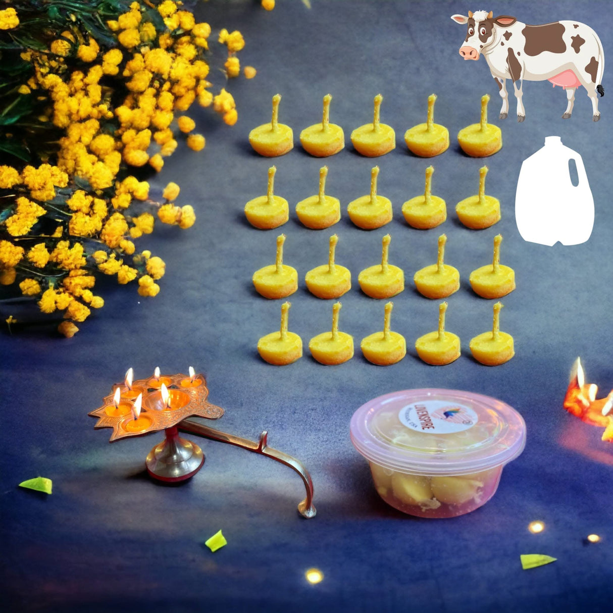Pure Cow Ghee Wicks for Pooja Buffalo Diya Batti 35 Min Burning Time Butter Cotton Wick for Home Temple Pujan Readymade Wax Free Ghee Diya Jyot Diwali Wick Housewarming Return Gifts - LoveNspire