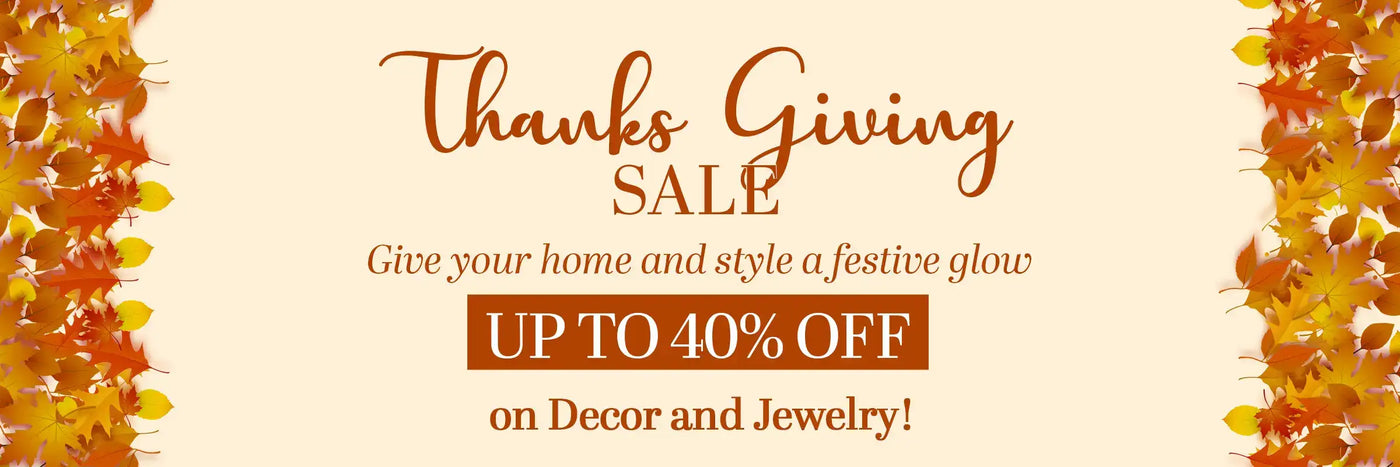 Thanksgiving sale banner with decorative leaves on a beige background