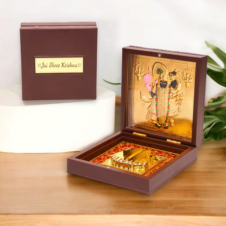 Gold Plated Laxmi Ganesha, Radha Krishna, Shrinath Ji, Ganesh, Ram Laxman Sita (ram Darbar) with Charan Paduka - Diwali Housewarming Return Gift Pooja Room Decor Hindu God Paduka Prayer Box - LoveNspire