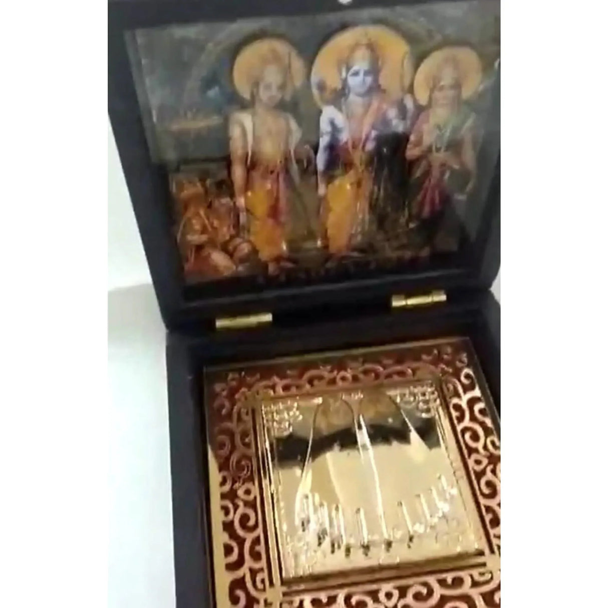 Gold Plated Laxmi Ganesha, Radha Krishna, Shrinath Ji, Ganesh, Ram Laxman Sita (ram Darbar) with Charan Paduka - Diwali Housewarming Return Gift Pooja Room Decor Hindu God Paduka Prayer Box - LoveNspire