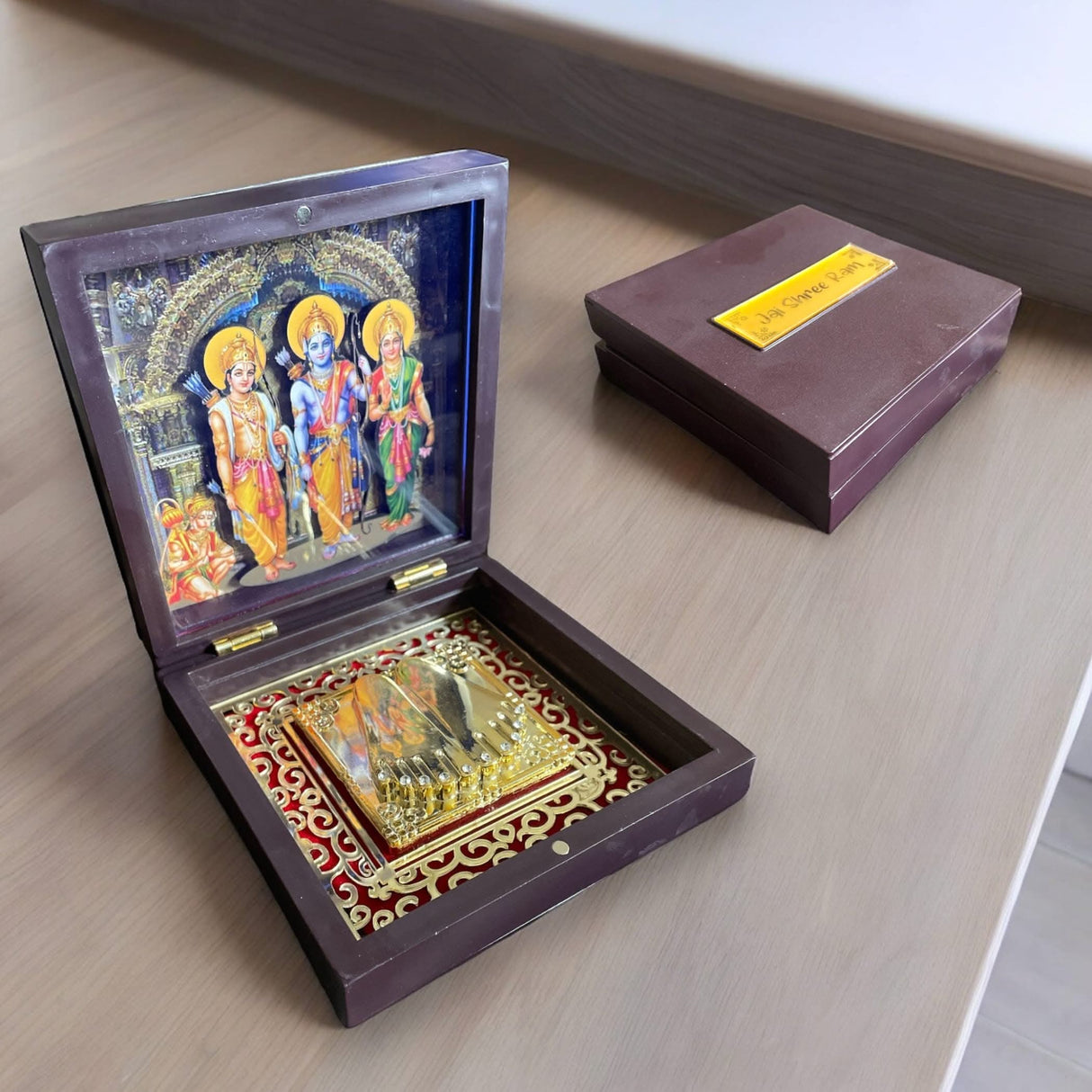 Gold Plated Laxmi Ganesha, Radha Krishna, Shrinath Ji, Ganesh, Ram Laxman Sita (ram Darbar) with Charan Paduka - Diwali Housewarming Return Gift Pooja Room Decor Hindu God Paduka Prayer Box - LoveNspire