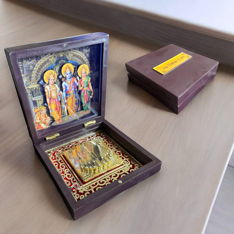 Gold Plated Laxmi Ganesha, Radha Krishna, Shrinath Ji, Ganesh, Ram Laxman Sita (ram Darbar) with Charan Paduka - Diwali Housewarming Return Gift Pooja Room Decor Hindu God Paduka Prayer Box - LoveNspire
