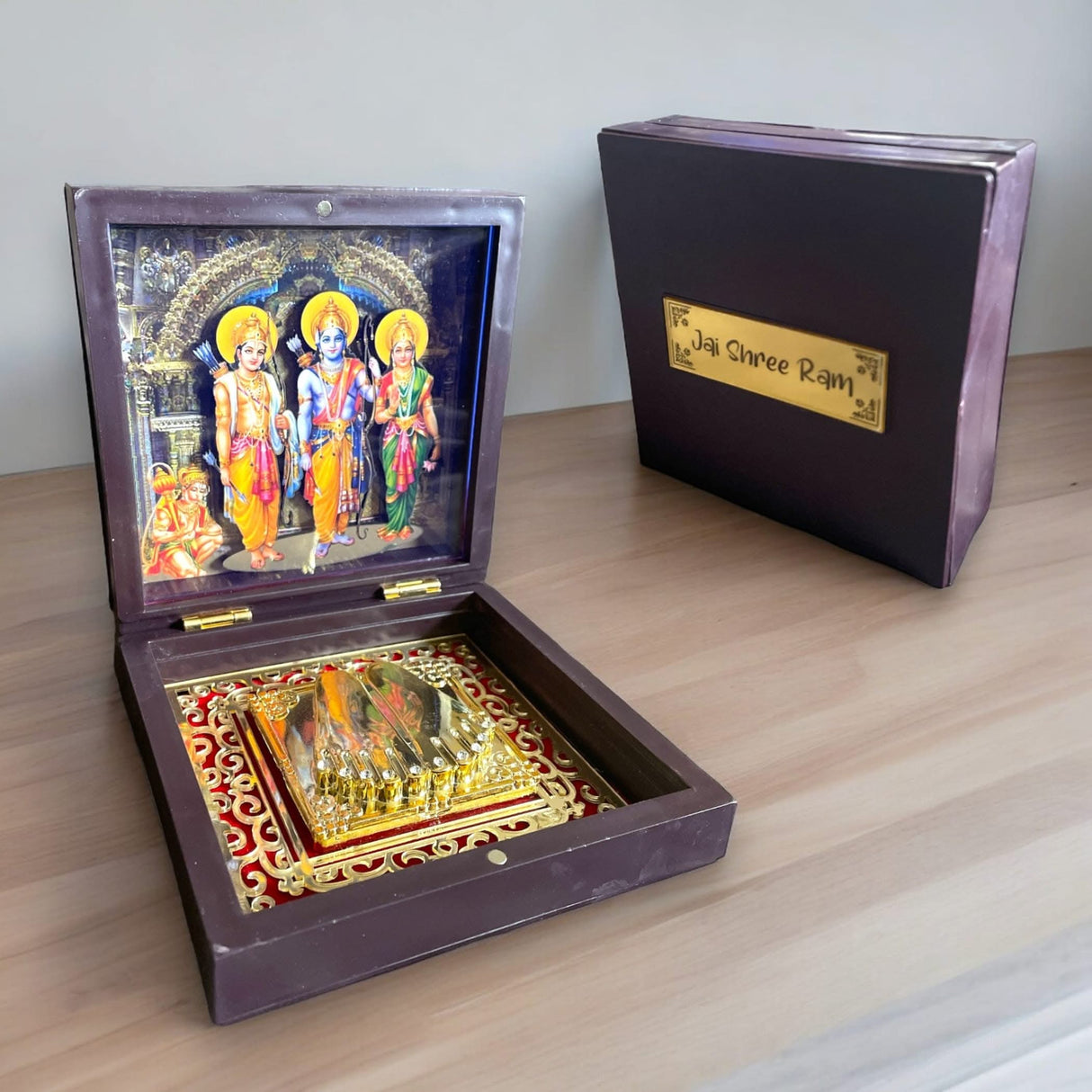 Gold Plated Lord Ram Darbar Frame Decorative Photo Frame & Charan Paduka for Gifting Home Decor Worship Pooja Room Decoration Hindu God Religious Housewarming Gift - LoveNspire