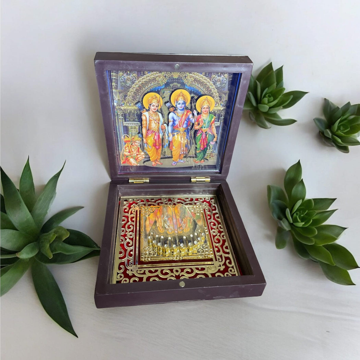Gold Plated Lord Ram Darbar Frame Decorative Photo Frame & Charan Paduka for Gifting Home Decor Worship Pooja Room Decoration Hindu God Religious Housewarming Gift - LoveNspire