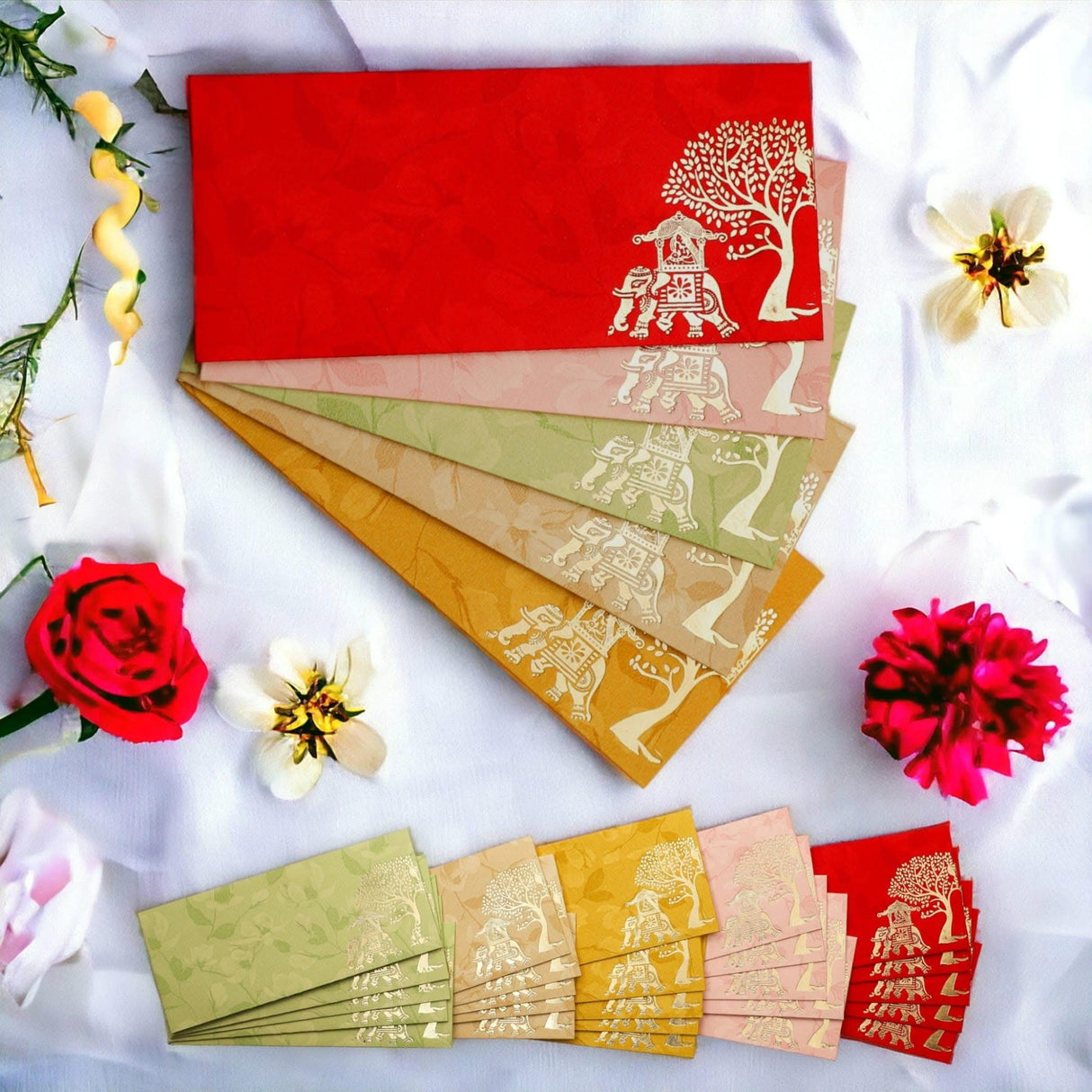 Shagun Gift Envelopes Assorted Color Doli on Elephant Tree Design Money Holder Fancy Packet Lifafa Money Envelope for Cash Gifts Christmas Diwali Easter Birthday Wedding - LoveNspire