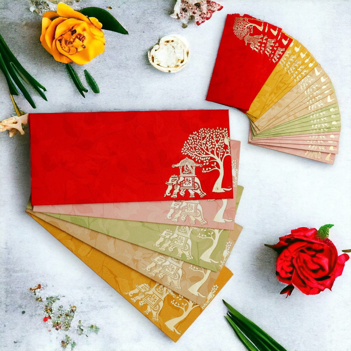 Shagun Gift Envelopes Assorted Color Doli on Elephant Tree Design Money Holder Fancy Packet Lifafa Money Envelope for Cash Gifts Christmas Diwali Easter Birthday Wedding - LoveNspire