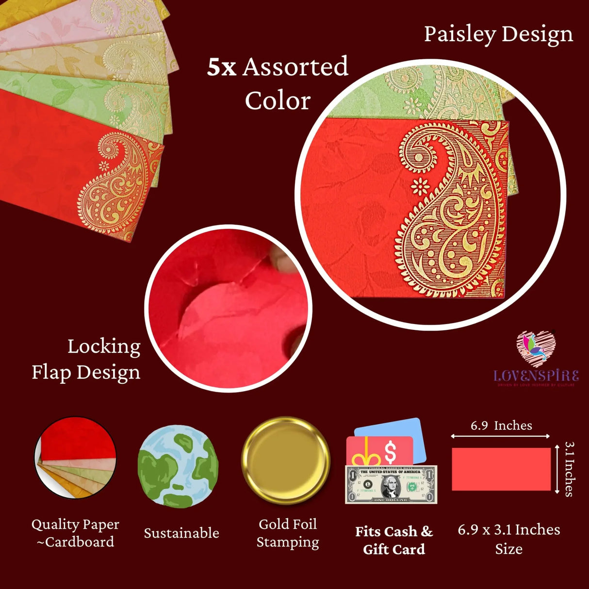 Money Envelopes for Cash Gifts Assorted Color Paisley Designs Money Holder Card Fancy Packet Lifafa Shagun Gift Envelope for Christmas Diwali Easter Birthday Wedding Eid - LoveNspire