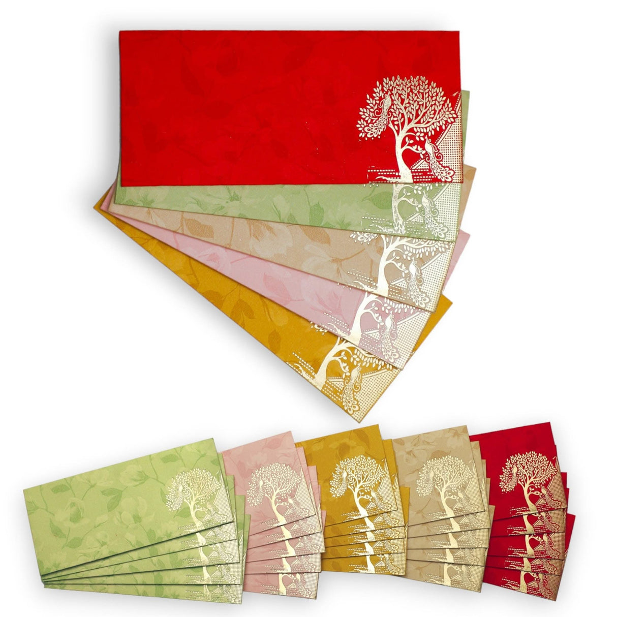 Shagun Gift Envelopes Assorted Color Peacock Tree Design Money Holder Fancy Packet Lifafa Money Envelope for Cash Gifts Christmas Diwali Easter Birthday Wedding Eid - LoveNspire