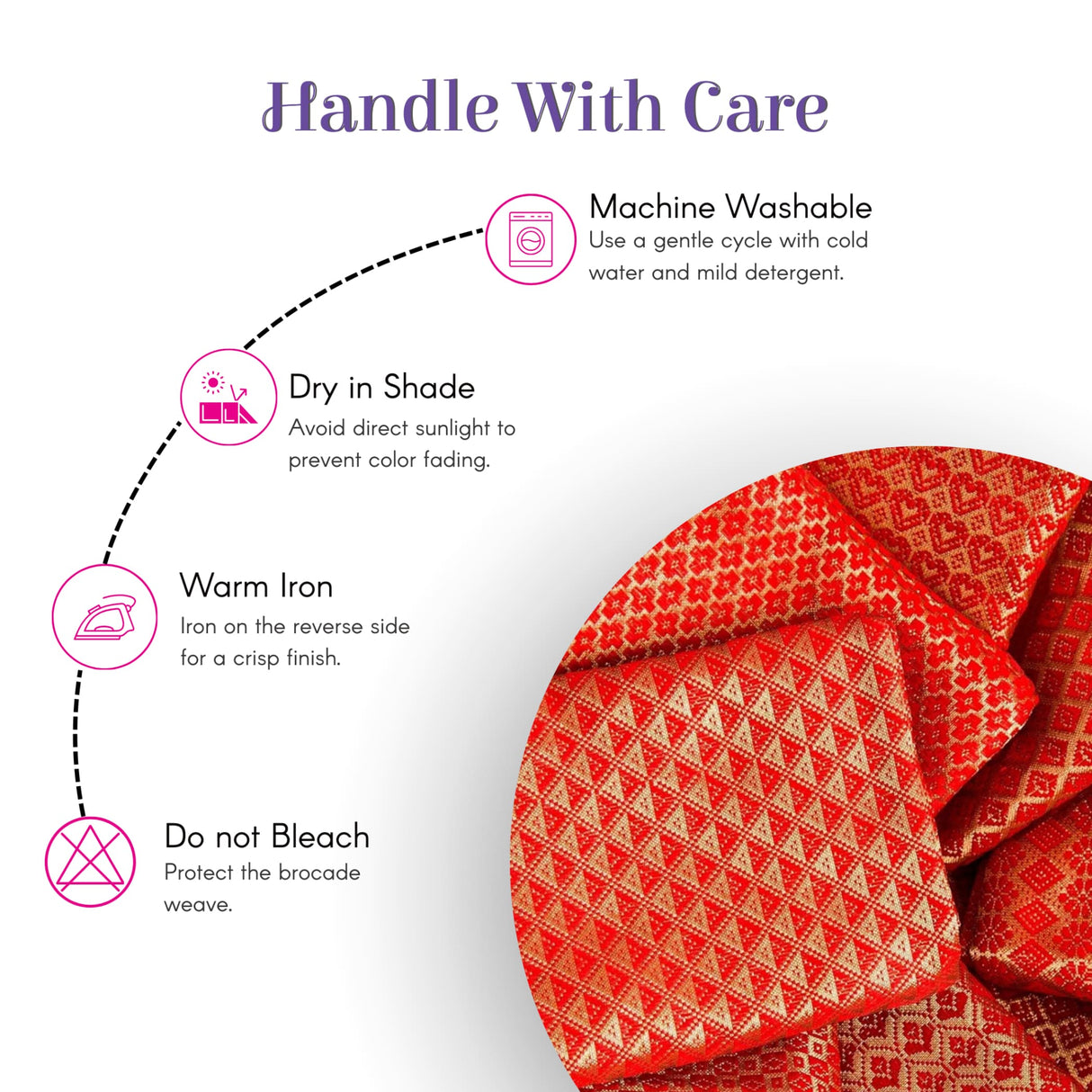 Vibrant red brocade fabric with gold geometric floral patterns for saree blouse