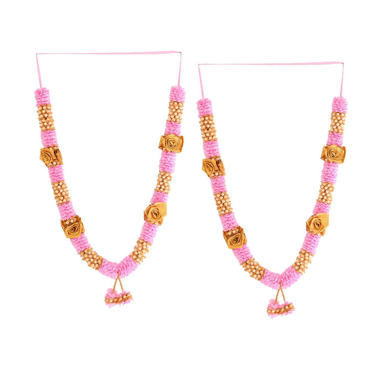 Pack of 2 pink gold floral varmala wedding garlands 26 inch