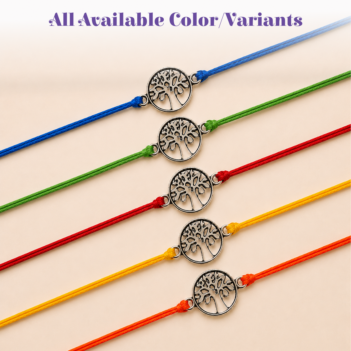 Tree of Life Charm Rakhi for Brother (4 Pcs) - Handcrafted Raksha Bandhan Thread Bracelet Jewelry for Bhai, Sign of Protection & Good Luck