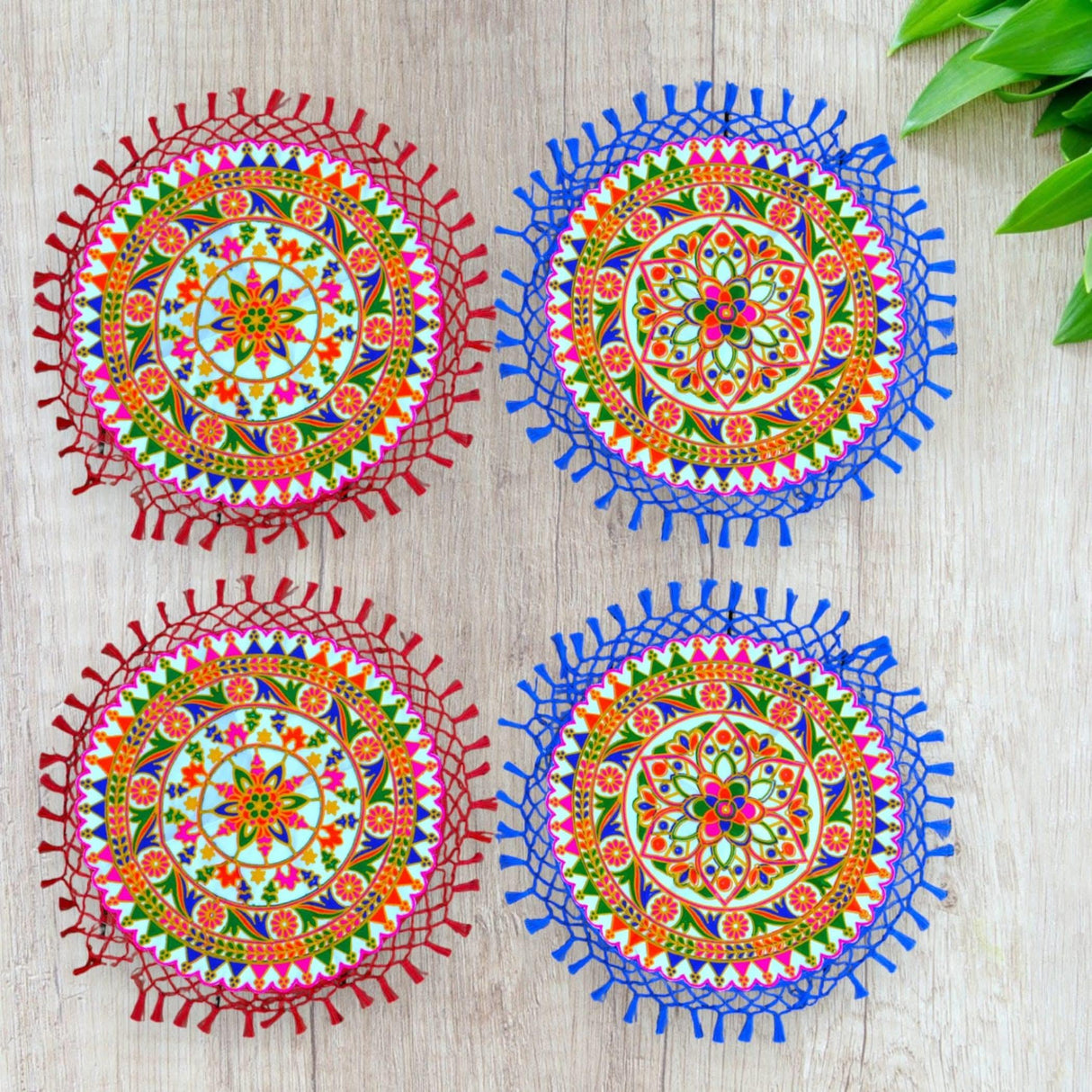 Handmade Indian Woolen Embroidery 2 Pcs Pooja Thali Cover Multipurpose Prasad Thal Posh Wedding Ceremony Decoration Puja Table Chowki Assan Kharwachuth Thali Cover Aasan Gift - LoveNspire