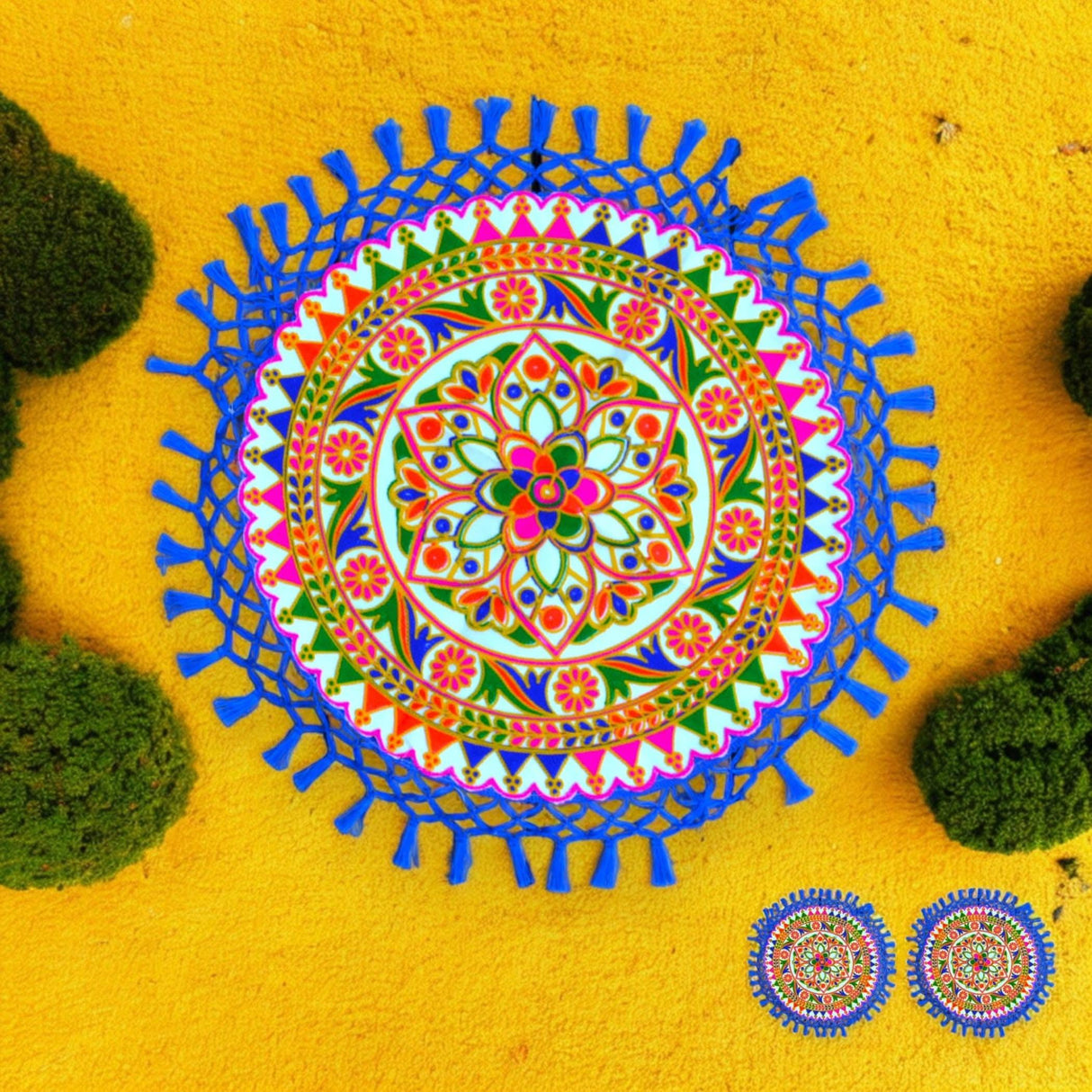 Handmade Indian Woolen Embroidery 2 Pcs Pooja Thali Cover Multipurpose Prasad Thal Posh Wedding Ceremony Decoration Puja Table Chowki Assan Kharwachuth Thali Cover Aasan Gift - LoveNspire