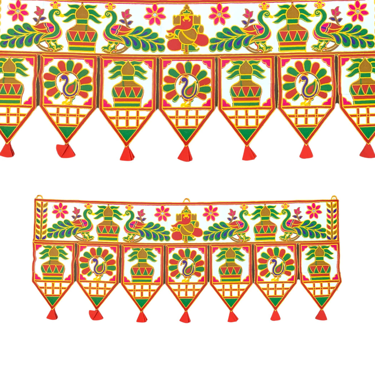 3 Pcs Indian Fabric Door Toran 39 Inch Peacock Shubh Labh Bhandarwal Hanging Valance Traditional Wall Decorative for Window Home Temple Decor Wedding Diwali Navratri Puja Housewarming Decor - LoveNspire