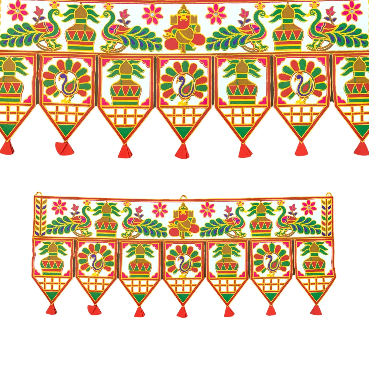 3 Pcs Indian Fabric Door Toran 39 Inch Peacock Shubh Labh Bhandarwal Hanging Valance Traditional Wall Decorative for Window Home Temple Decor Wedding Diwali Navratri Puja Housewarming Decor - LoveNspire