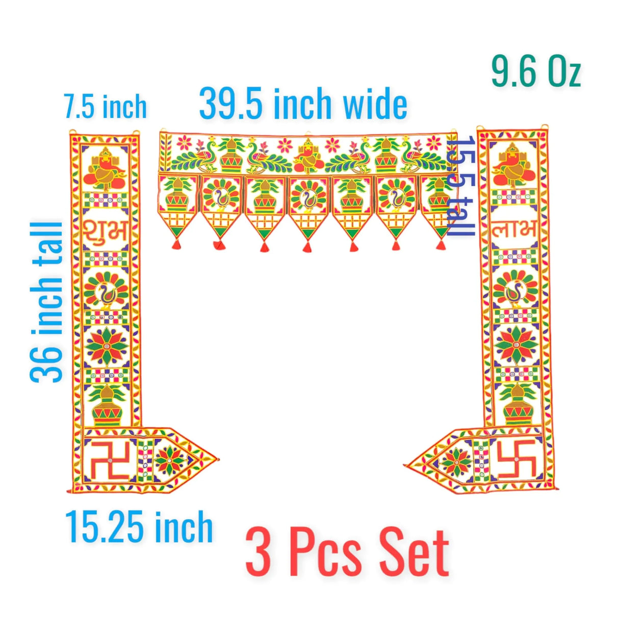 3 Pcs Indian Fabric Door Toran 39 Inch Peacock Shubh Labh Bhandarwal Hanging Valance Traditional Wall Decorative for Window Home Temple Decor Wedding Diwali Navratri Puja Housewarming Decor - LoveNspire