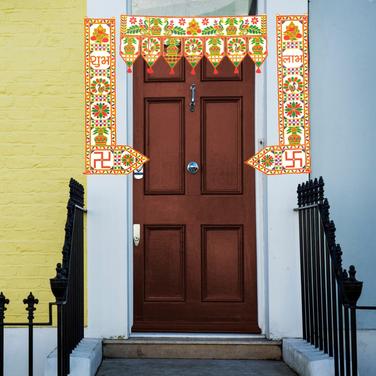 3 Pcs Indian Fabric Door Toran 39 Inch Peacock Shubh Labh Bhandarwal Hanging Valance Traditional Wall Decorative for Window Home Temple Decor Wedding Diwali Navratri Puja Housewarming Decor - LoveNspire