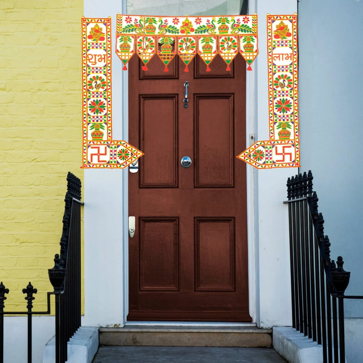 3 Pcs Indian Fabric Door Toran 39 Inch Peacock Shubh Labh Bhandarwal Hanging Valance Traditional Wall Decorative for Window Home Temple Decor Wedding Diwali Navratri Puja Housewarming Decor - LoveNspire