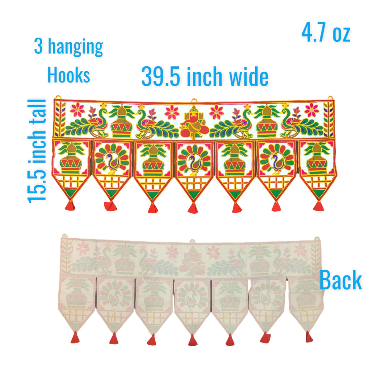 3 Pcs Indian Fabric Door Toran 39 Inch Peacock Shubh Labh Bhandarwal Hanging Valance Traditional Wall Decorative for Window Home Temple Decor Wedding Diwali Navratri Puja Housewarming Decor - LoveNspire