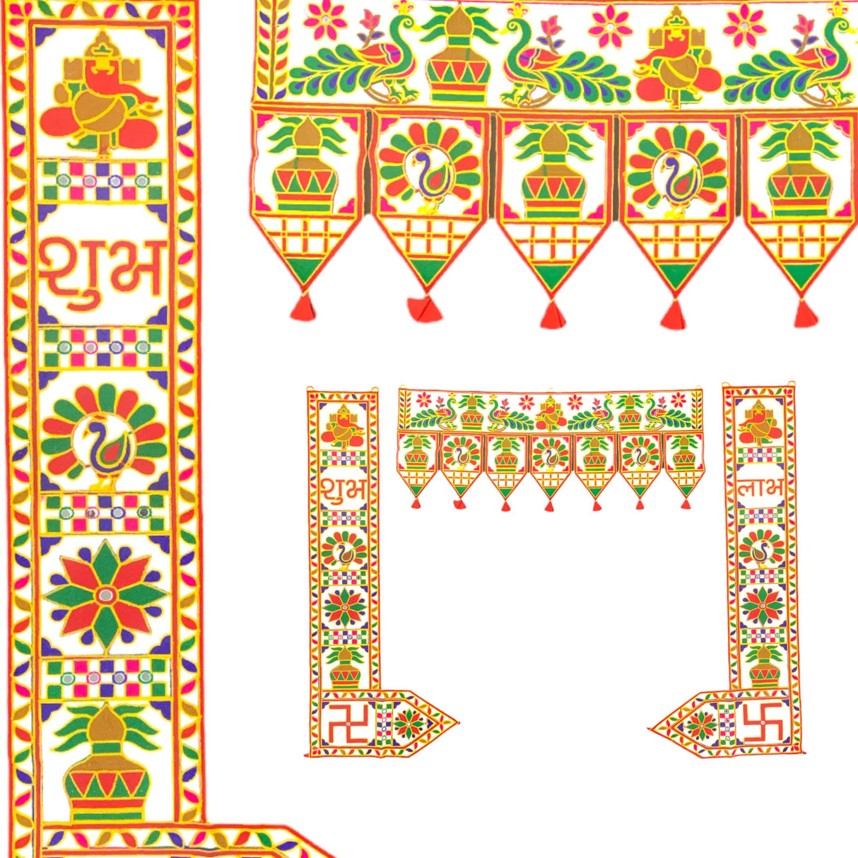 3 Pcs Indian Fabric Door Toran 39 Inch Peacock Shubh Labh Bhandarwal Hanging Valance Traditional Wall Decorative for Window Home Temple Decor Wedding Diwali Navratri Puja Housewarming Decor - LoveNspire