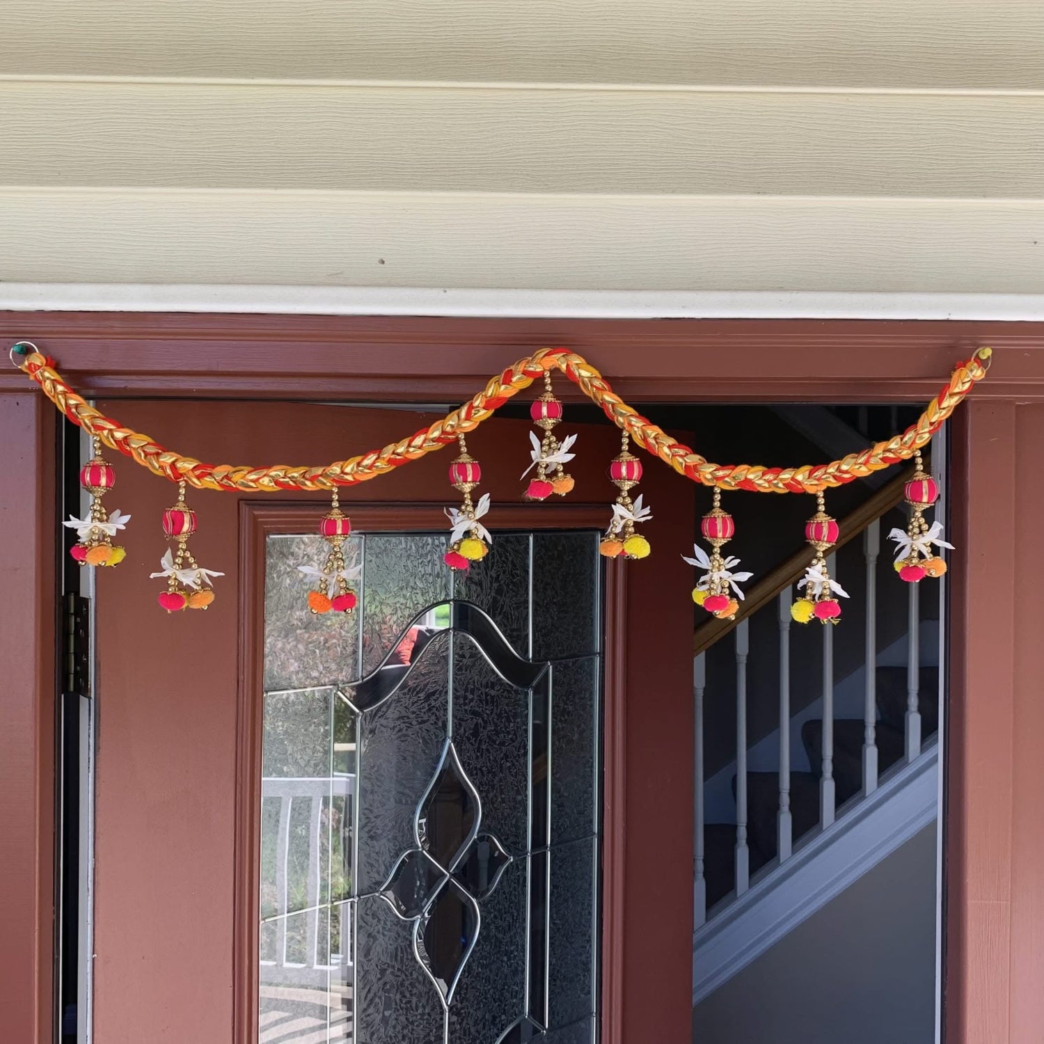 Indian Bead Door Toran 36-42 Inch Bhandarwal Hanging Valance Pompom Traditional Wall Decorative for Window Home Temple Decor Wedding Diwali Navratri Puja Housewarming Decorations - LoveNspire