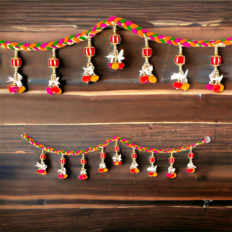 Indian Bead Door Toran 36-42 Inch Bhandarwal Hanging Valance Pompom Traditional Wall Decorative for Window Home Temple Decor Wedding Diwali Navratri Puja Housewarming Decorations - LoveNspire