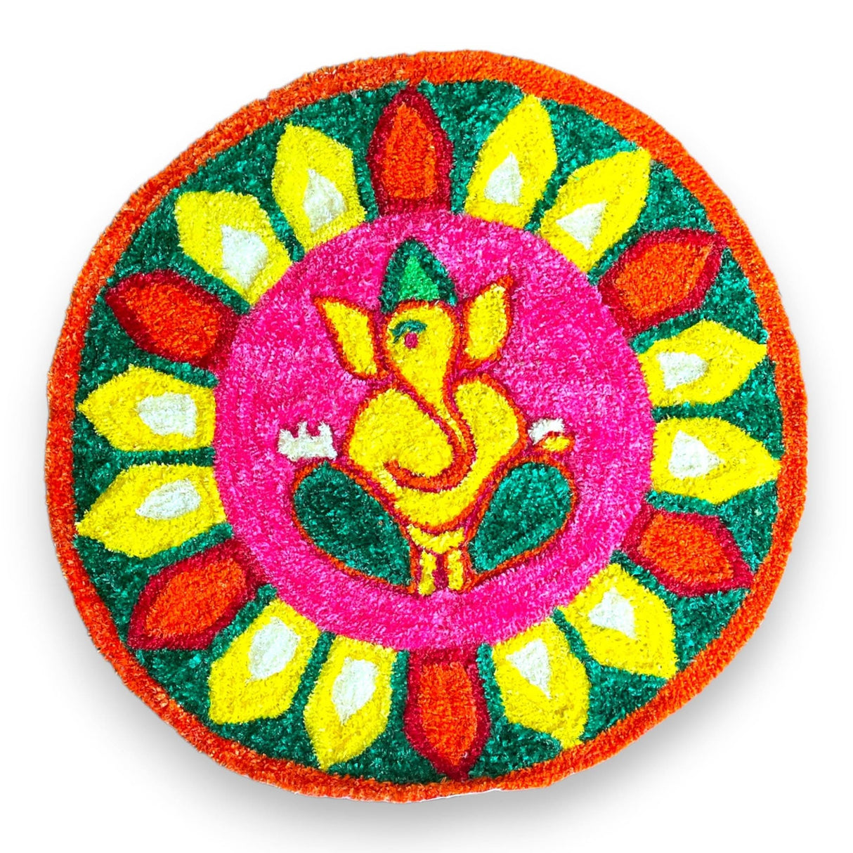 Faux Fur Yarn Wool Ganesha Rangoli Mat Canvas Base Aasan Indian Traditional Puja Mat for Home Temple Decor - Multipurpose Pooja Festival Decorations Diwali Housewarming Gift (3 Ft Round) - LoveNspire