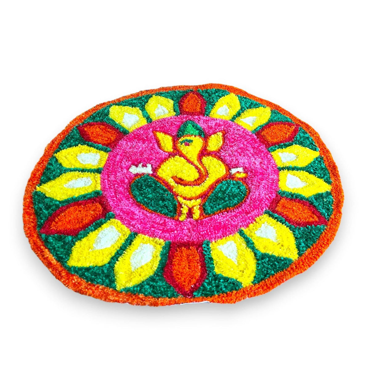 Faux Fur Yarn Wool Ganesha Rangoli Mat Canvas Base Aasan Indian Traditional Puja Mat for Home Temple Decor - Multipurpose Pooja Festival Decorations Diwali Housewarming Gift (3 Ft Round) - LoveNspire