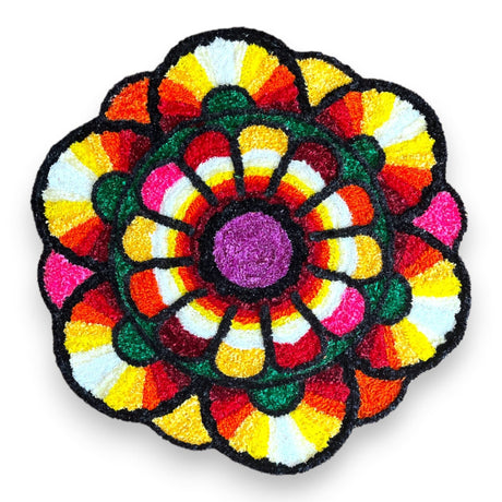 Faux Fur Yarn Wool Flower Rangoli Mat Canvas Base Aasan Indian Traditional Puja Mat for Home Temple Decor - Multipurpose Pooja Festival Decorations Diwali Housewarming Gift (3 Ft Round) - LoveNspire