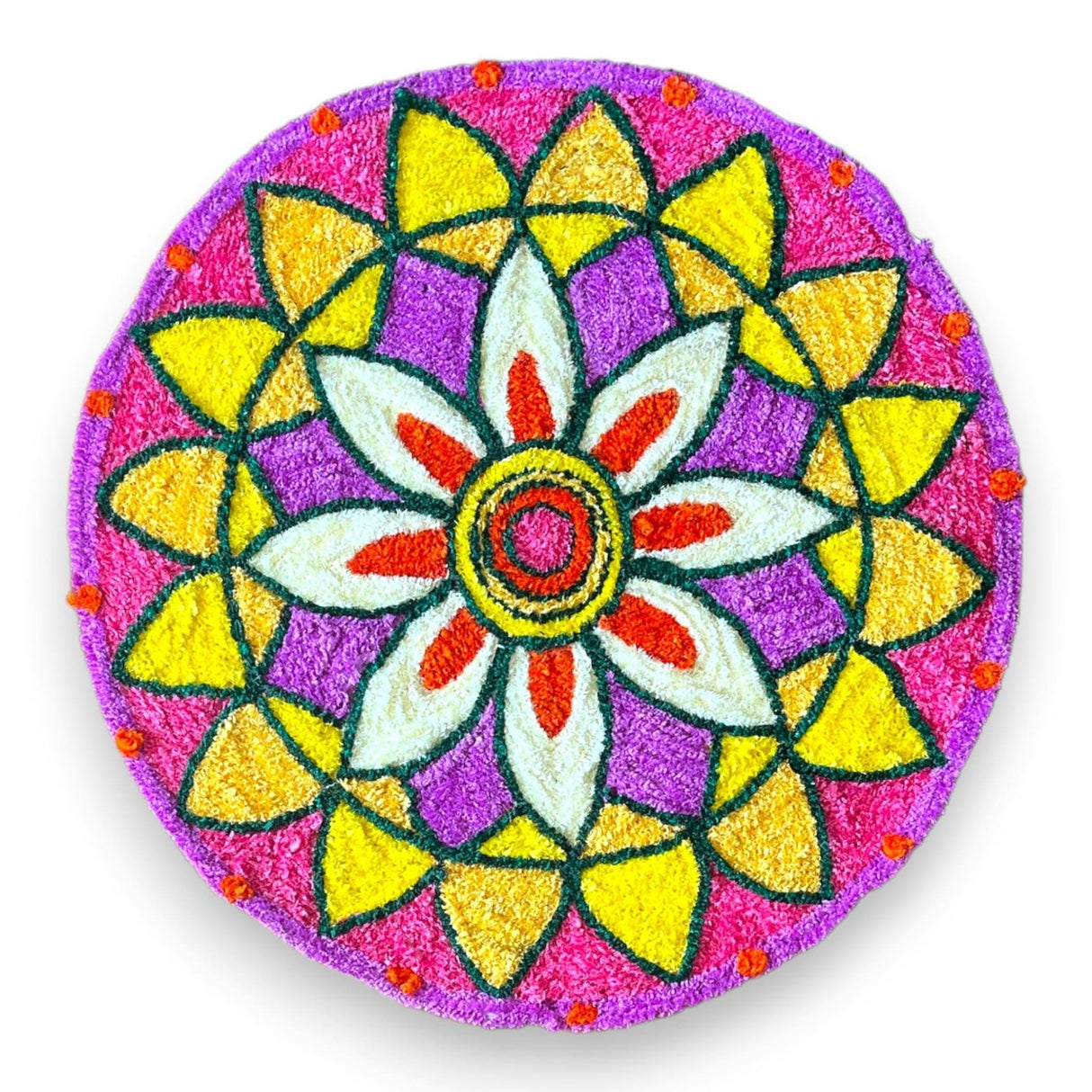 Faux Fur Yarn Wool Rangoli Mat Canvas Base Aasan Indian Traditional Puja Mat for Home Temple Decor - Multipurpose Pooja Festival New Year Decorations Diwali Housewarming Gift (3 Ft Round) - LoveNspire
