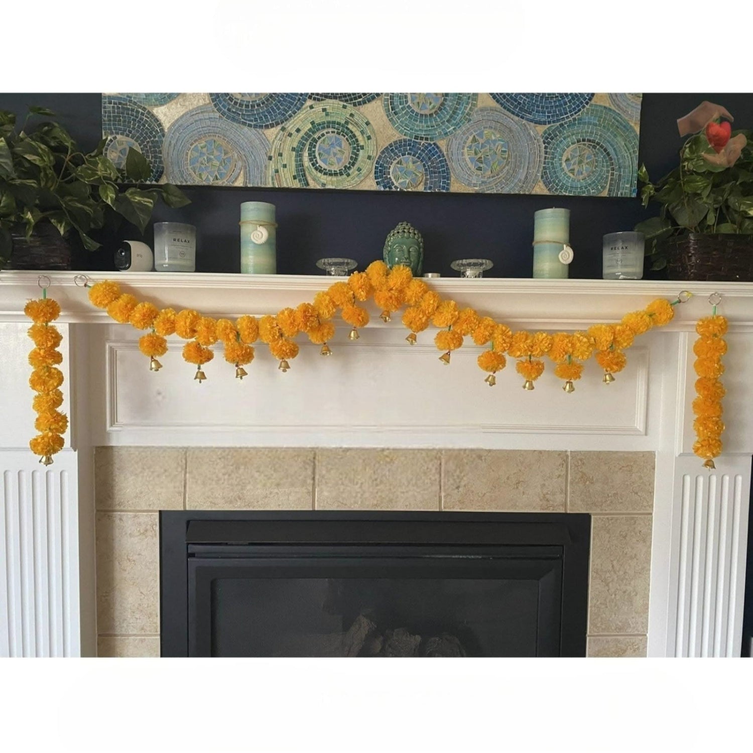 4.5 Feet Marigold Garland Toran Indian Wedding Diwali Decoration Home Party Decor Door Hanging Navratri Pooja Day of the Dead Dia De Los Muertos Ofrenda Mexican Fiesta Halloween Decor - LoveNspire