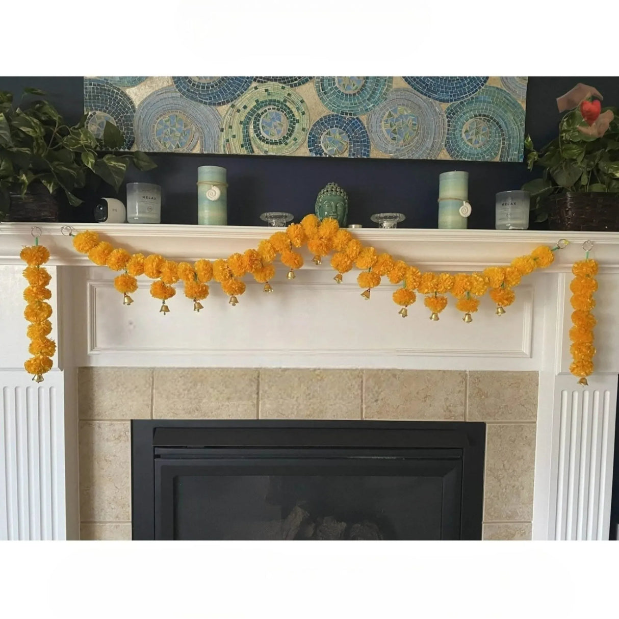 4.5 Feet Marigold Garland Toran Indian Wedding Diwali Decoration Home Party Decor Door Hanging Navratri Pooja Day of the Dead Dia De Los Muertos Ofrenda Mexican Fiesta Halloween Decor - LoveNspire
