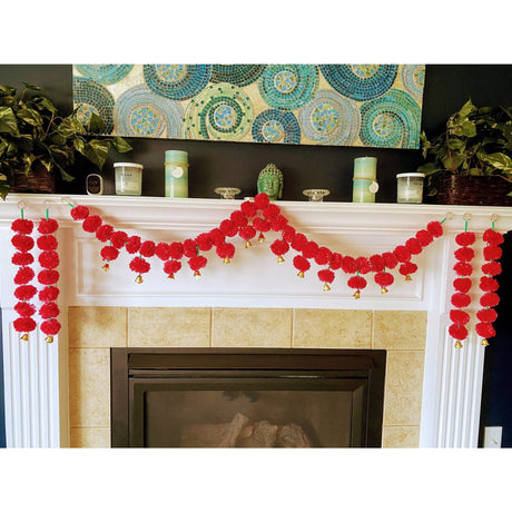 4.5feet Red Marigold Toran Garland, Indian Wedding Decoration Backdrop,diwali Decor, Door Hanging, Varalakshmi Pooja, Day of the Dead, Dholki - LoveNspire