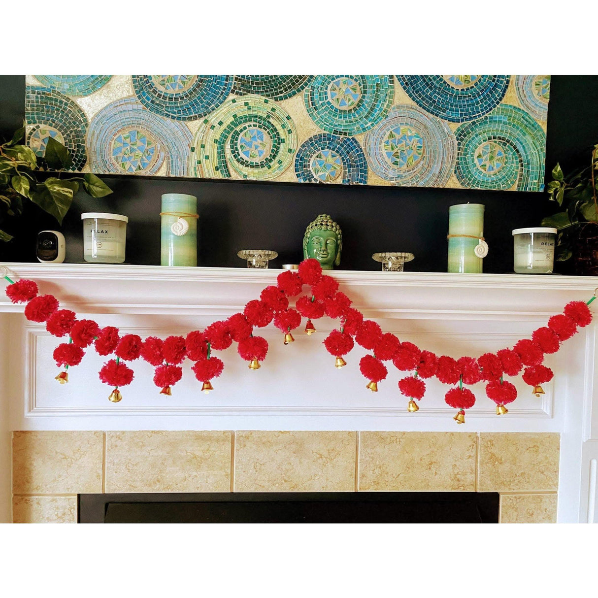 4.5feet Red Marigold Toran Garland, Indian Wedding Decoration Backdrop,diwali Decor, Door Hanging, Varalakshmi Pooja, Day of the Dead, Dholki - LoveNspire