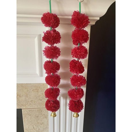4.5feet Red Marigold Toran Garland, Indian Wedding Decoration Backdrop,diwali Decor, Door Hanging, Varalakshmi Pooja, Day of the Dead, Dholki - LoveNspire
