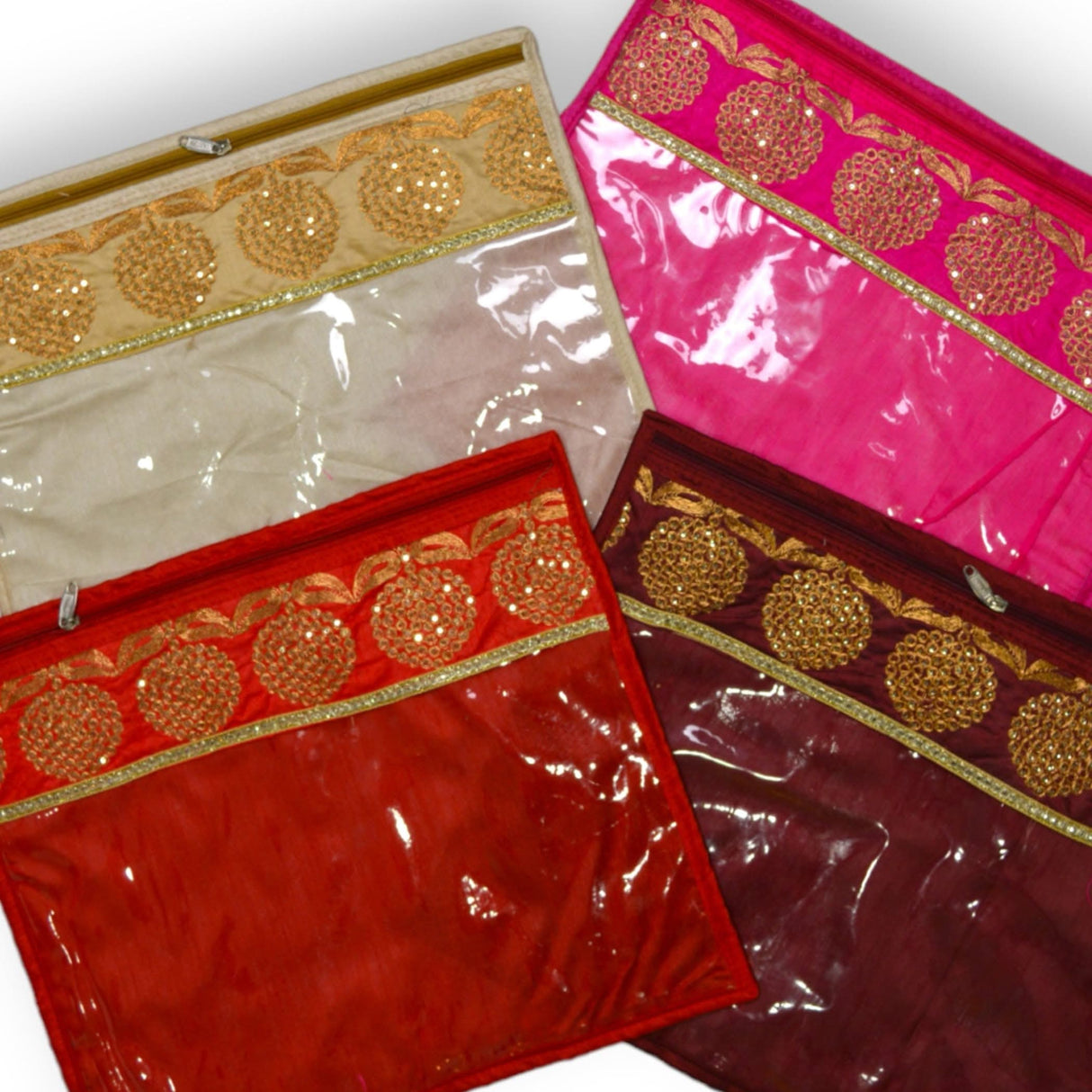 Pack of 4 Assorted Sari Bag with Zipper Closure Transparent Saree Cover Wardrobe Clothes Organiser Sari Storage Bag Indian Wedding Favor Cloth Case Gift Packing - Birthday Anniversary - LoveNspire