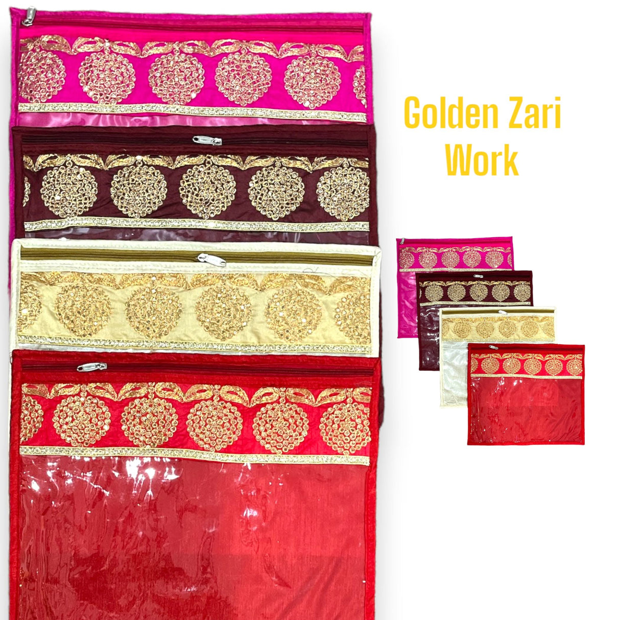 Pack of 4 Assorted Sari Bag with Zipper Closure Transparent Saree Cover Wardrobe Clothes Organiser Sari Storage Bag Indian Wedding Favor Cloth Case Gift Packing - Birthday Anniversary - LoveNspire