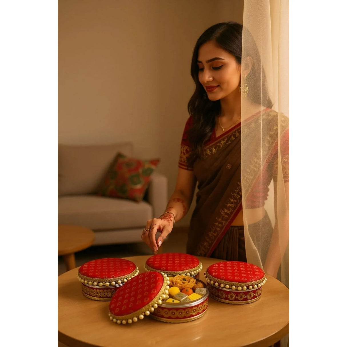 4 Ct Steel Ladoo Box 250 Grams Festival Special Stainless Steel Sweets Gift Box Perfect for Holi Diwali Rakhi Housewarmings Mithaai Desert Box - LoveNspire