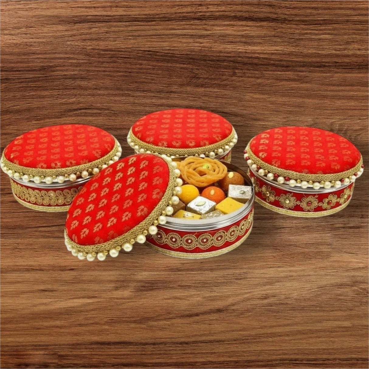 4 Ct Steel Ladoo Box 250 Grams Festival Special Stainless Steel Sweets Gift Box Perfect for Holi Diwali Rakhi Housewarmings Mithaai Desert Box - LoveNspire