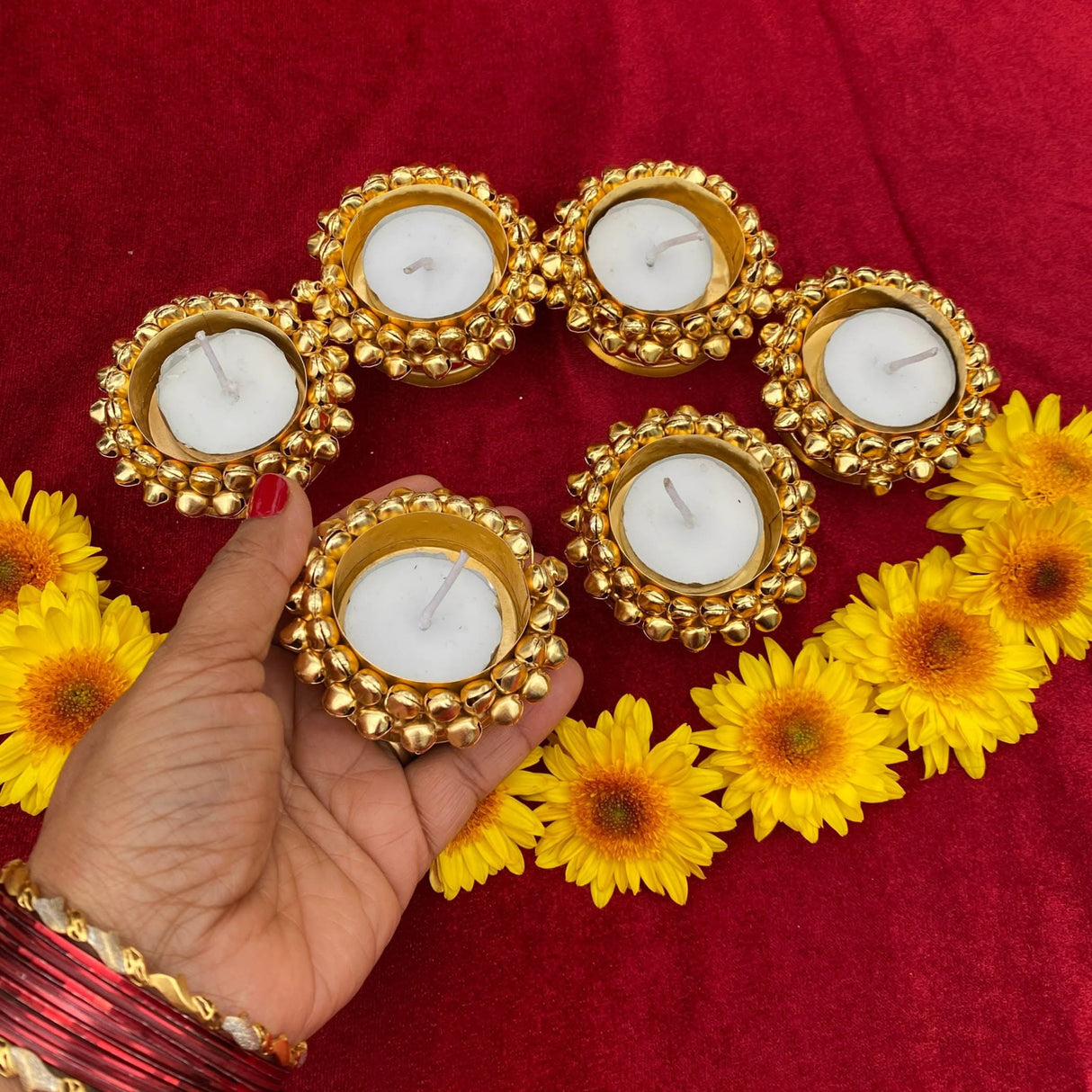 Candle Holder 4 Pieces Tealight Candle Holder Stand Ghungroo Diwali Diya Holders for Indian Festival Decorations Lighting Accessories Navratri Wedding Pooja Home New Year Boho Decor - LoveNspire