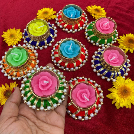Pearl Candle Holder, Rangoli Indian Diya T-light Stand for Centerpiece, Dining Table, Home & Temple Decor – Festival of Light, Diwali, Christmas, Thanksgiving & Housewarming Gift - LoveNspire