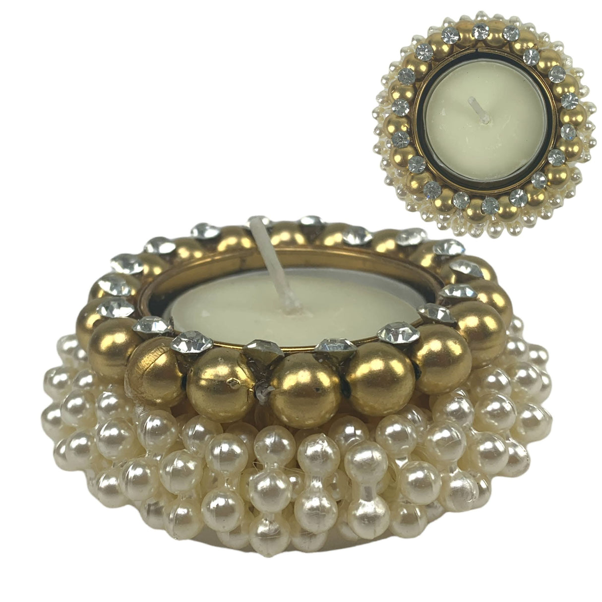 4 Pcs Pearl Tealight Candle Holder Festival of Light Decorative T-light Holder for Diwali Navratri Christmas Thanksgiving Housewarming Gift Candle Stand for Centerpiece Table Home Decor - LoveNspire