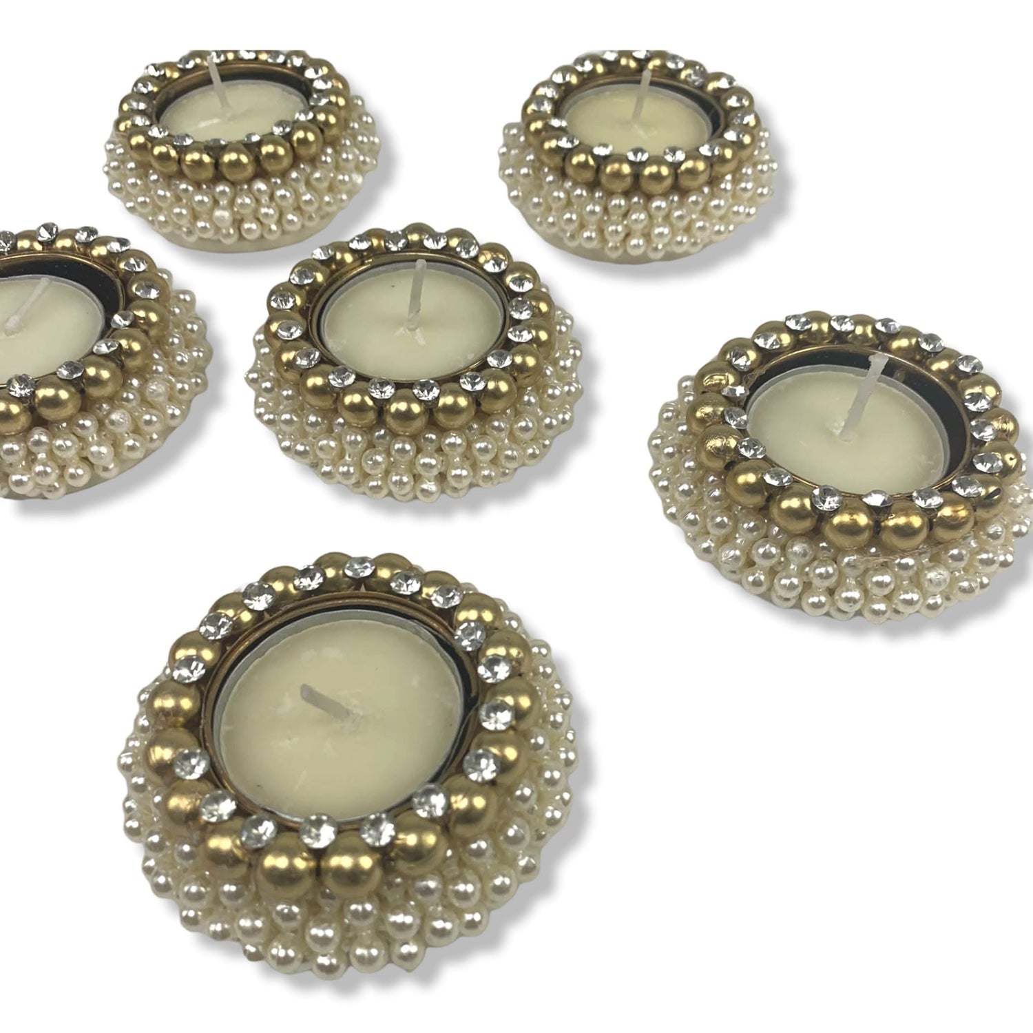 4 Pcs Pearl Tealight Candle Holder Festival of Light Decorative T-light Holder for Diwali Navratri Christmas Thanksgiving Housewarming Gift Candle Stand for Centerpiece Table Home Decor - LoveNspire