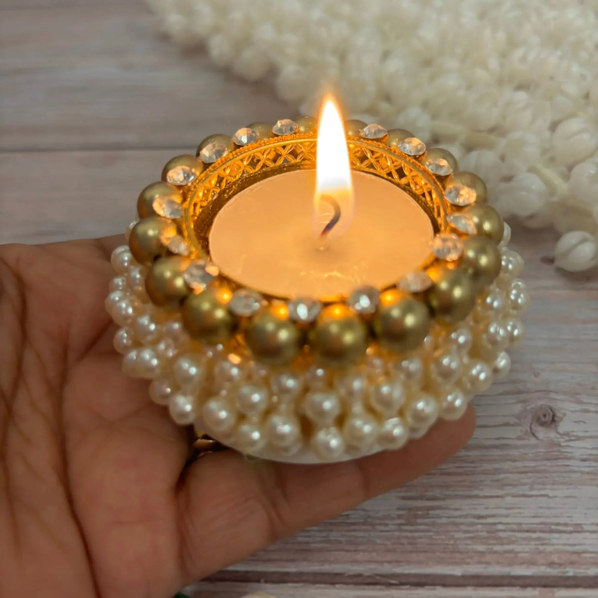 4 Pcs Pearl Tealight Candle Holder Festival of Light Decorative T-light Holder for Diwali Navratri Christmas Thanksgiving Housewarming Gift Candle Stand for Centerpiece Table Home Decor - LoveNspire
