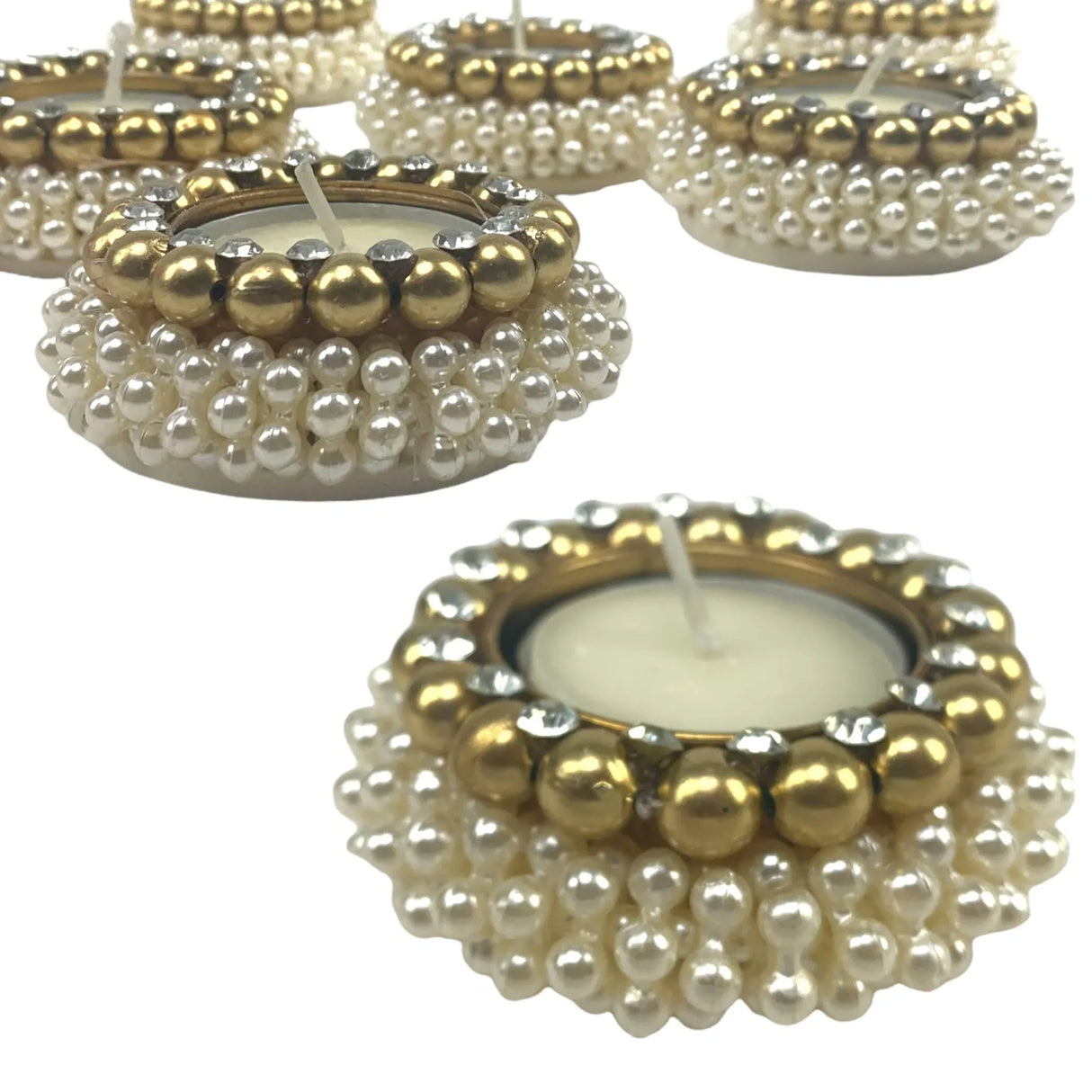 4 Pcs Pearl Tealight Candle Holder Festival of Light Decorative T-light Holder for Diwali Navratri Christmas Thanksgiving Housewarming Gift Candle Stand for Centerpiece Table Home Decor - LoveNspire