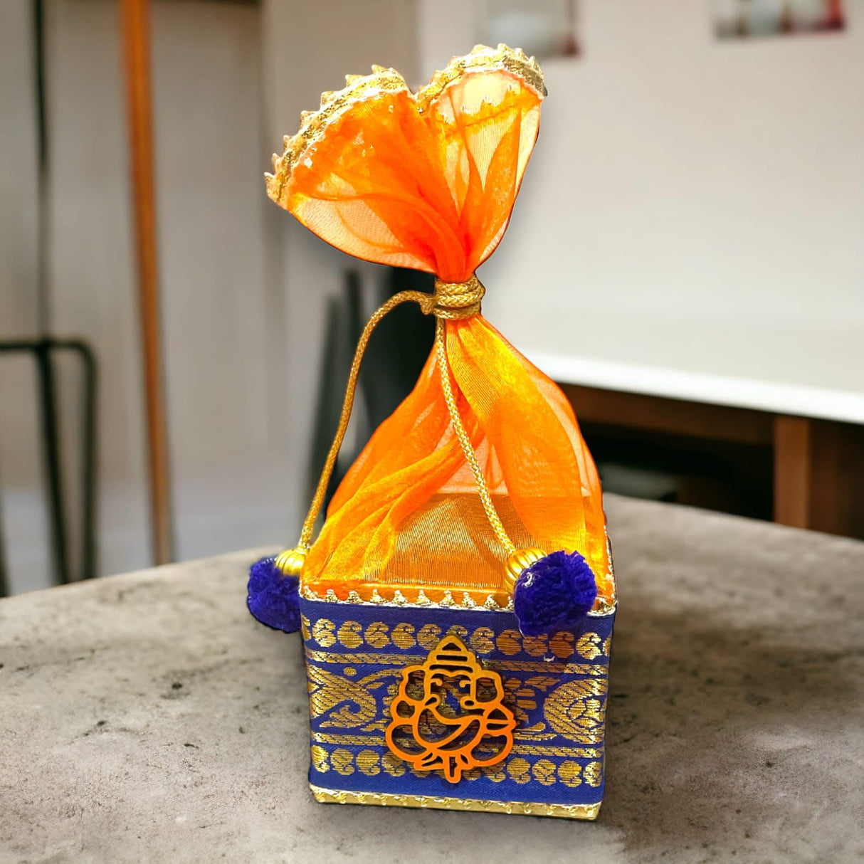 Pack of 4 Small Potli Gift Box Decorative Net Ganesha Potli for Dry Fruits Jewelry Organizer Packing Return Gift Indian Wedding Mehndi Festival Favors Housewarming Gift - LoveNspire