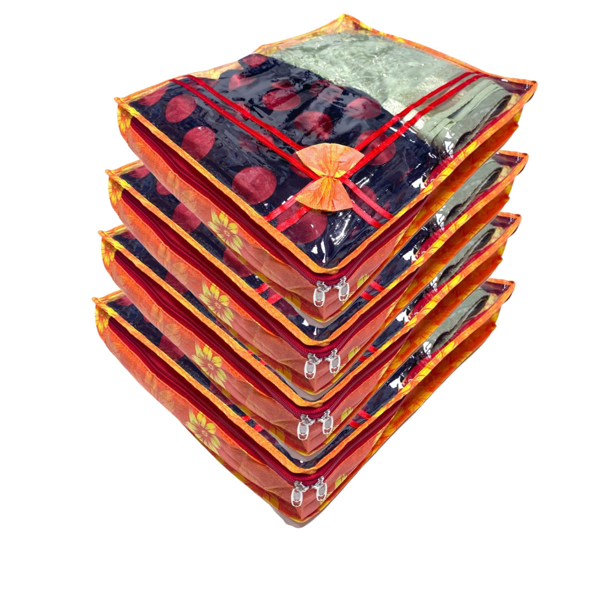 4 Piece Sari Bags Cotton Saree Covers with Zipper Closure Clothes Organizer Sari Storage Bag for Wardrobe and Gifting Storage Wedding Favor Cloth Case Birthday - LoveNspire