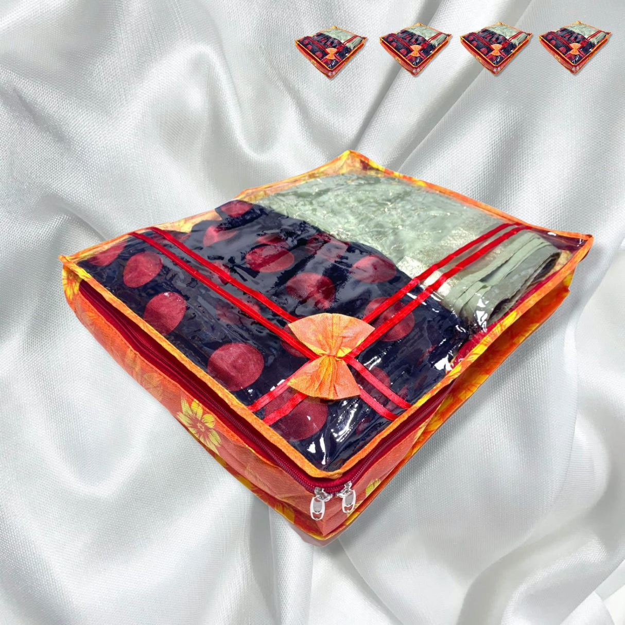 4 Piece Sari Bags Cotton Saree Covers with Zipper Closure Clothes Organizer Sari Storage Bag for Wardrobe and Gifting Storage Wedding Favor Cloth Case Birthday - LoveNspire