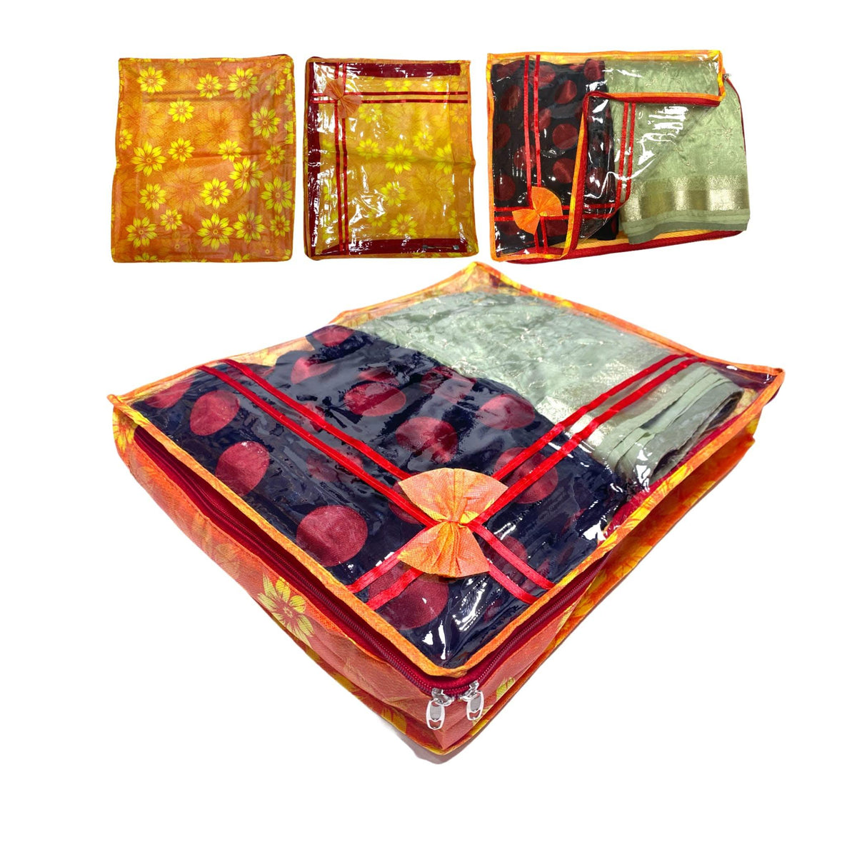 4 Piece Sari Bags Cotton Saree Covers with Zipper Closure Clothes Organizer Sari Storage Bag for Wardrobe and Gifting Storage Wedding Favor Cloth Case Birthday - LoveNspire
